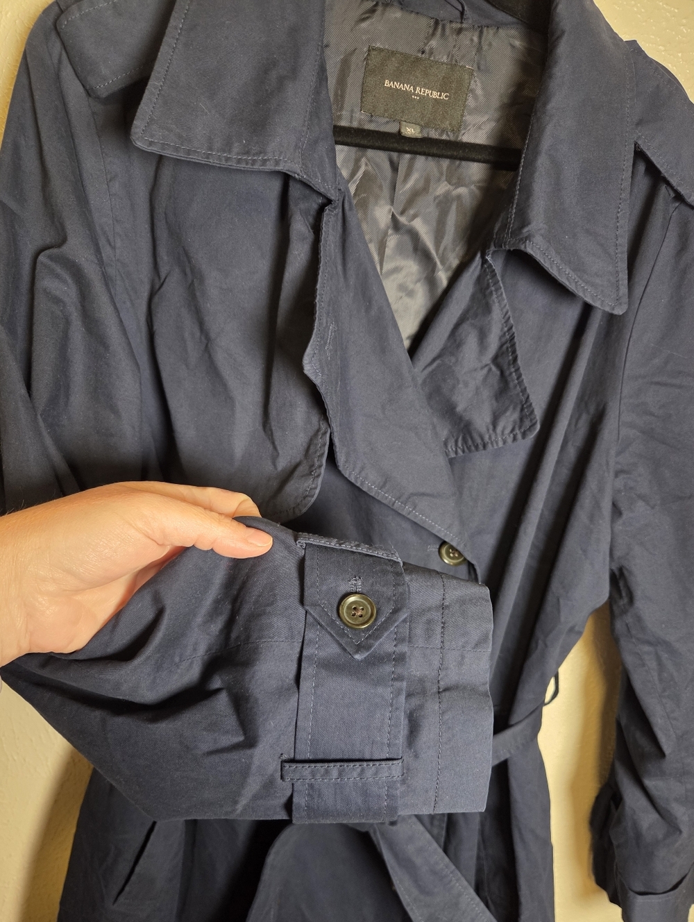 Banana Republic Classic Cotton Twill Trench Preppy Navy Lined 804230 Women's XL - Picture 8 of 15